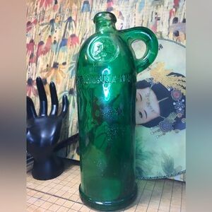 Xoriguer-Mahon Gin Bottle Spain Vintage Emerald Green Flash Finger Handle